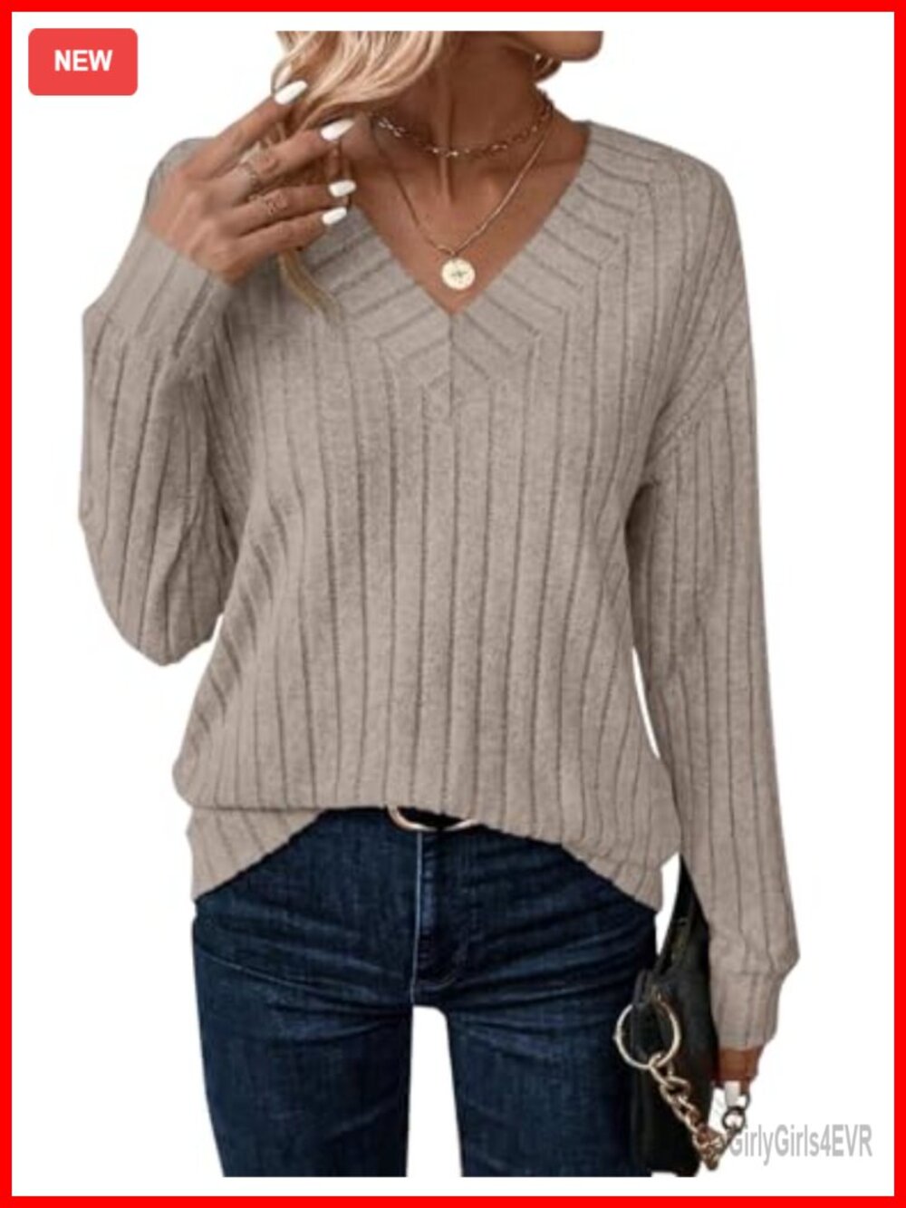 JUSTFASHIONNOW Long Sleeve V Neck Tunic Sweater Womens Lightweight Soft Top